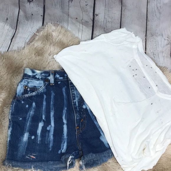 Vintage Denim Shorts Hand bleached Short 1990’s - Picture 7 of 8